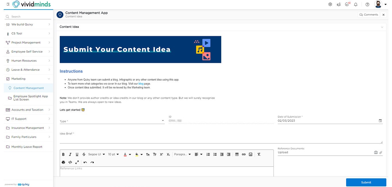 Content Management App - Submit Idea
