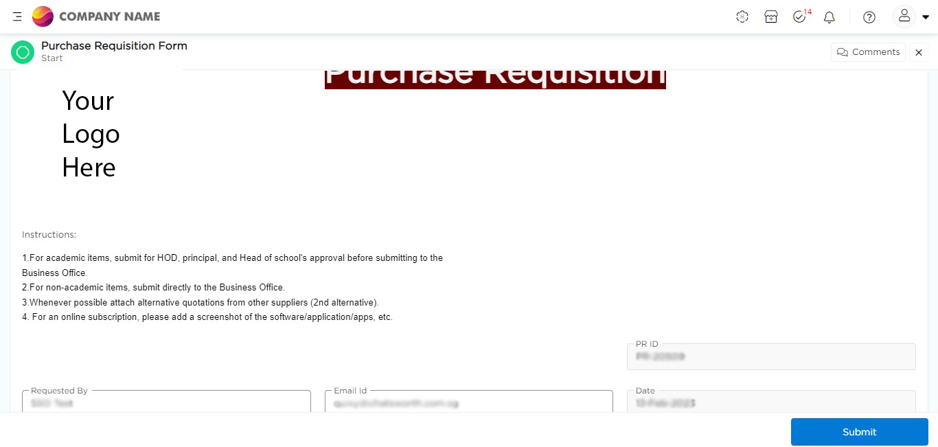 Purchase Requisition Form