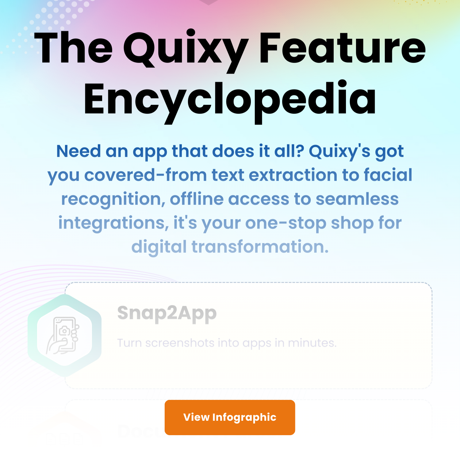 Quixy Feature Encyclopedia infographic