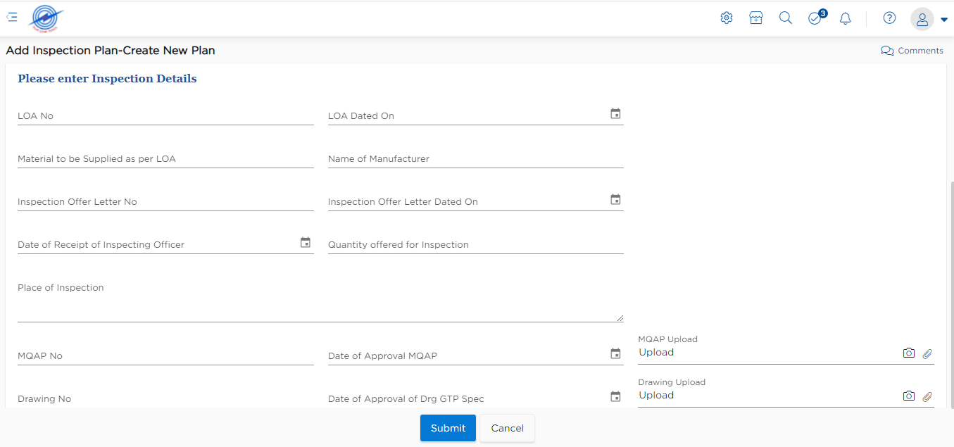 Add or create Planning Inspection 