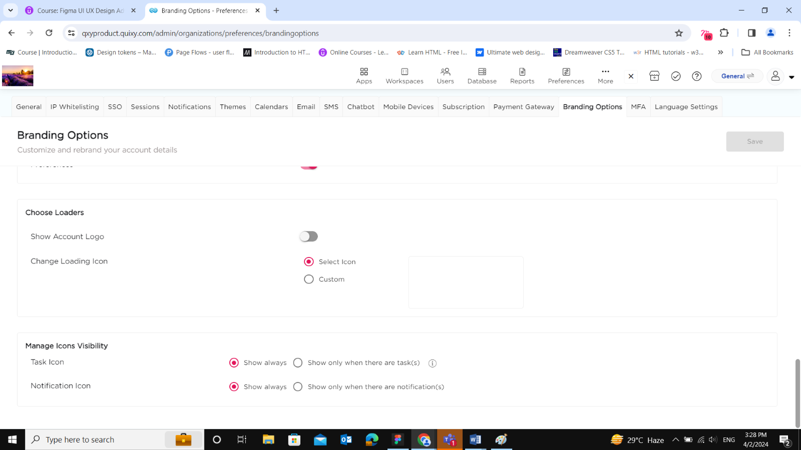 manage icons visibility