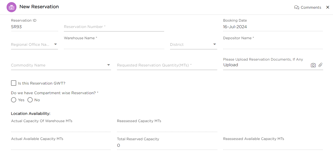 new reservation in warehouse management