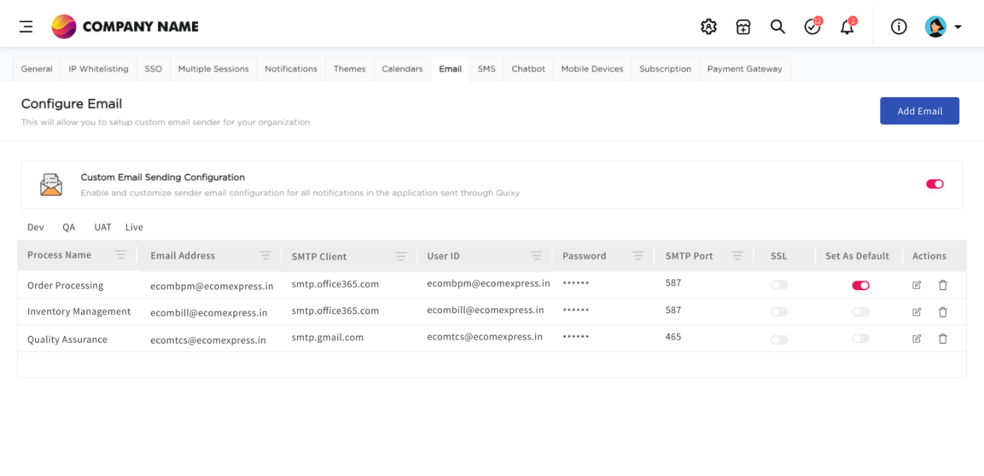 Advance Email Configuration