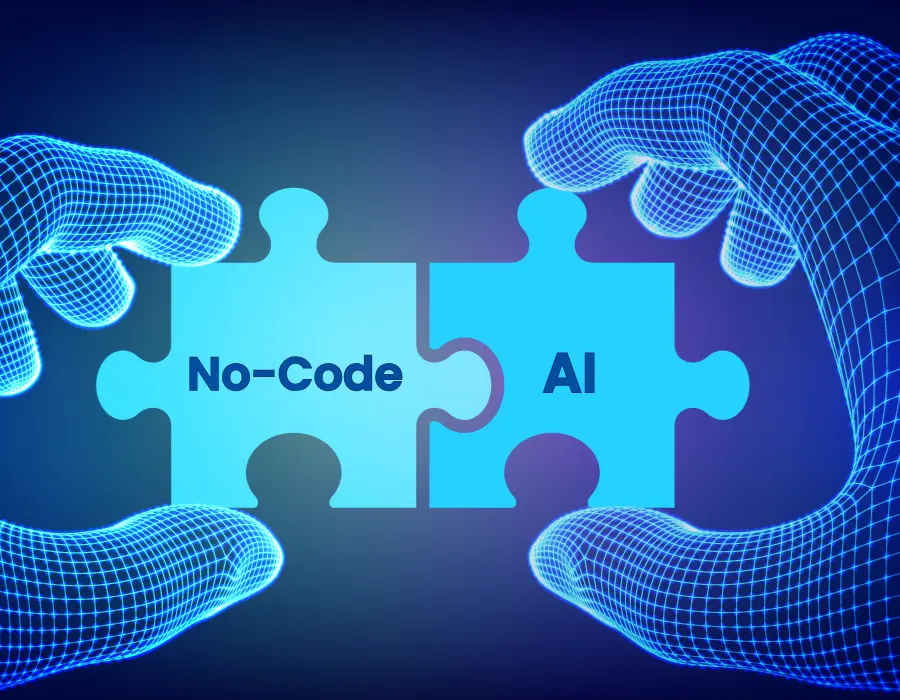 No-code and AI integration concept with connected puzzle pieces